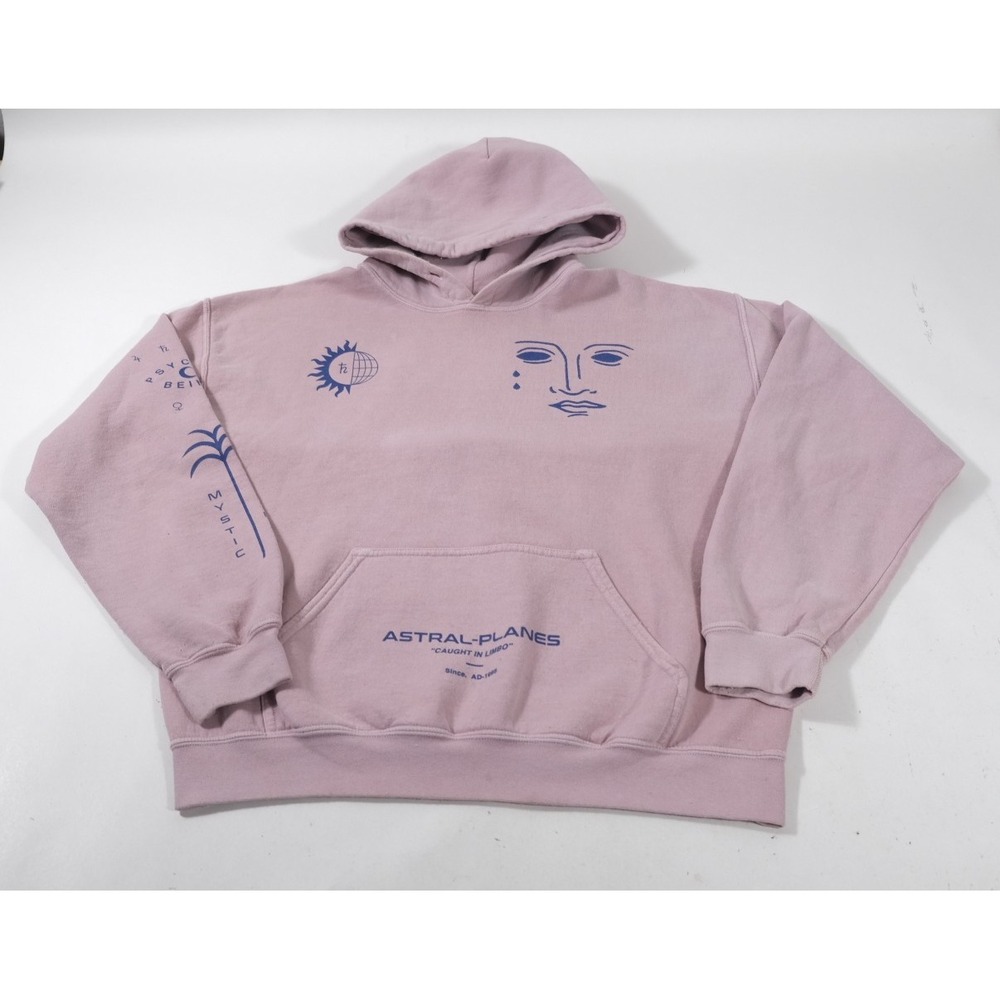 Urban Outfitters Hoodie Womens M Pink Astral Planes Graphic Pullover Sweatshirt